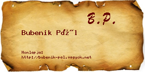Bubenik Pál névjegykártya
